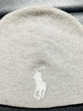 Polo by Ralph Lauren Men’s Knit Beanie in Light Gray with White Polo Logo